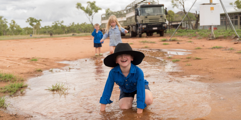 Children in Western Queensland playing having fun during school holidays